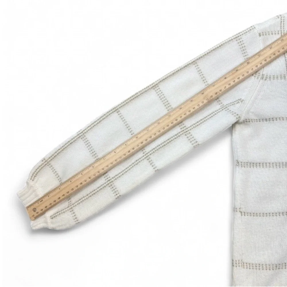 Worthington Women's Sweater Small S Ivory Gold Metallic Plaid V-Neck Shimmer - Picture 12 of 12